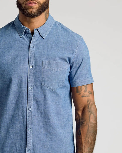 Light Indigo Wash Short Sleeve Stretch Chambray Shirt