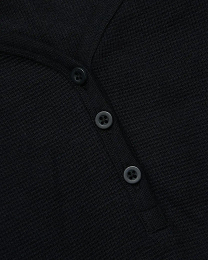 Womens Black Waffle Long Sleeve Boxy Henley