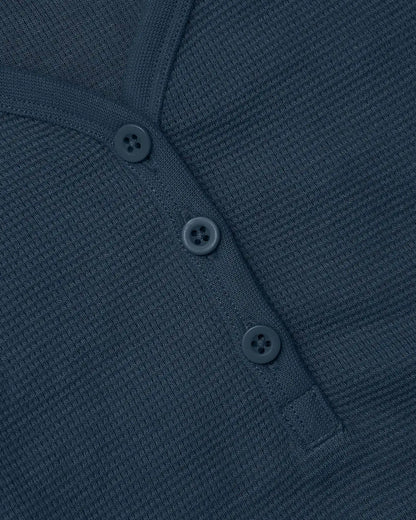 Womens Navy Waffle Long Sleeve Boxy Henley