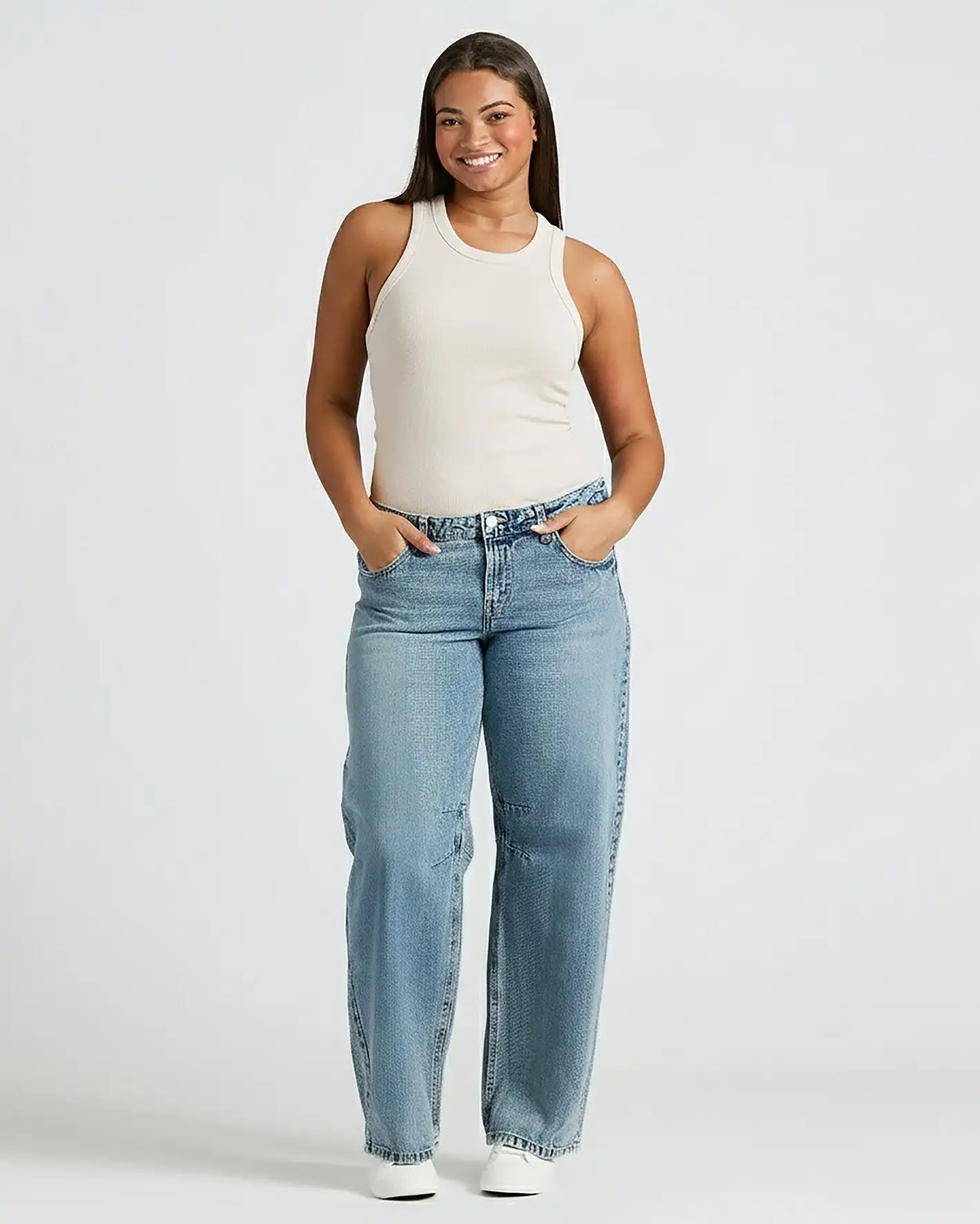 Womens Oatmeal Ribbed High Neck Tank