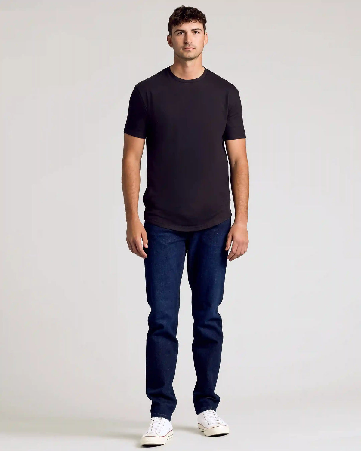 Black Short Sleeve Tall Curved Hem Crew