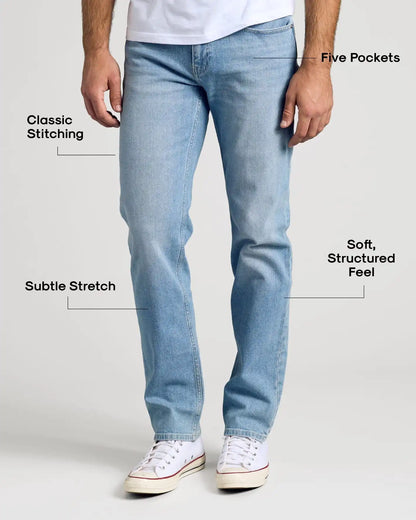 Light Indigo Wash Straight Authentic Denim Jeans