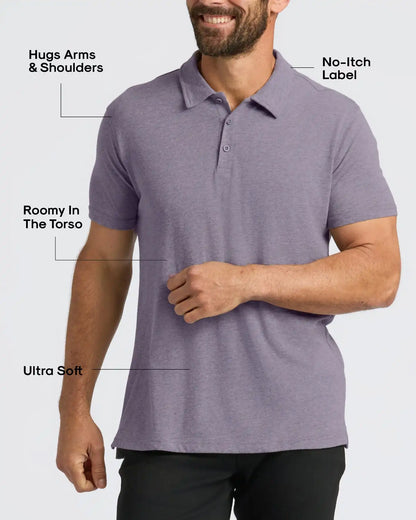Dark Heather Amethyst Short Sleeve Polo