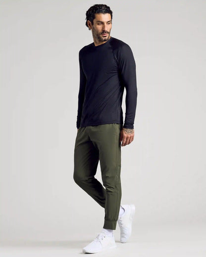 Black Long Sleeve Active Mesh Crew