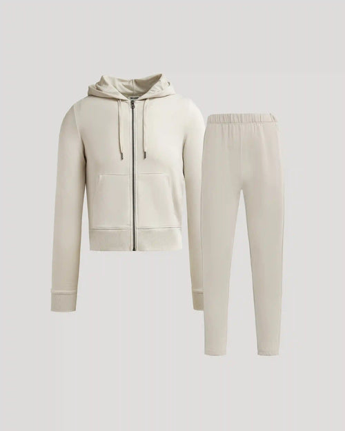 Womens Oatmeal Crop Zip Hoodie & Relaxed Jogger 2-Pack