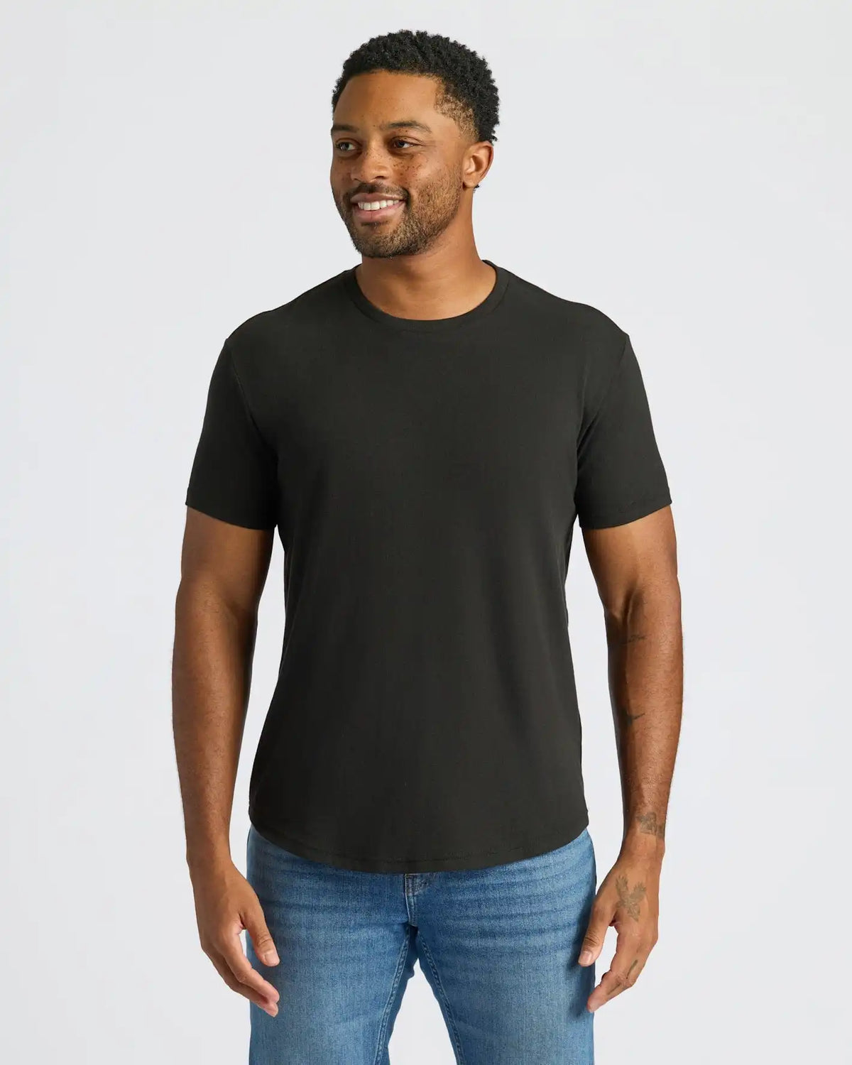 Black Curved Hem Classic Crew Neck