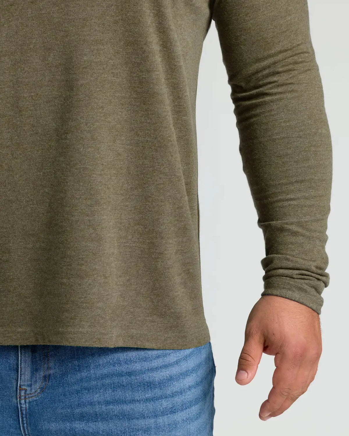 Heather Military Green Classic Long Sleeve Crew Neck