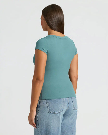 Womens Stormcloud Ribbed U-Neck Tee