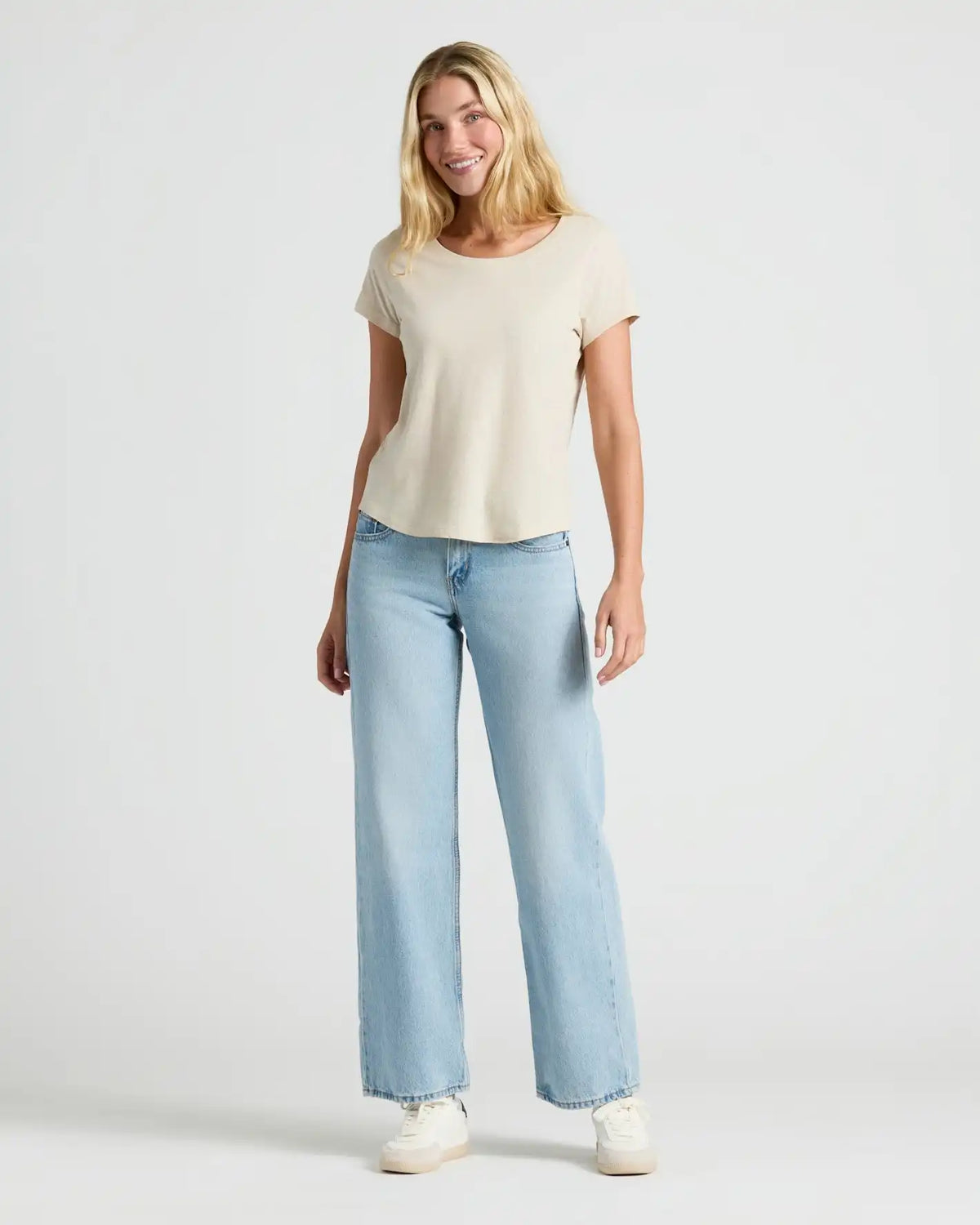 Womens Oatmeal Slub Scoop Neck Tee