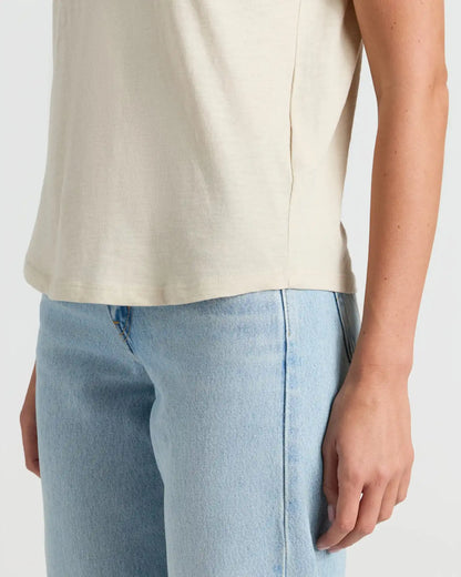Womens Oatmeal Relaxed Slub V-Neck Tee