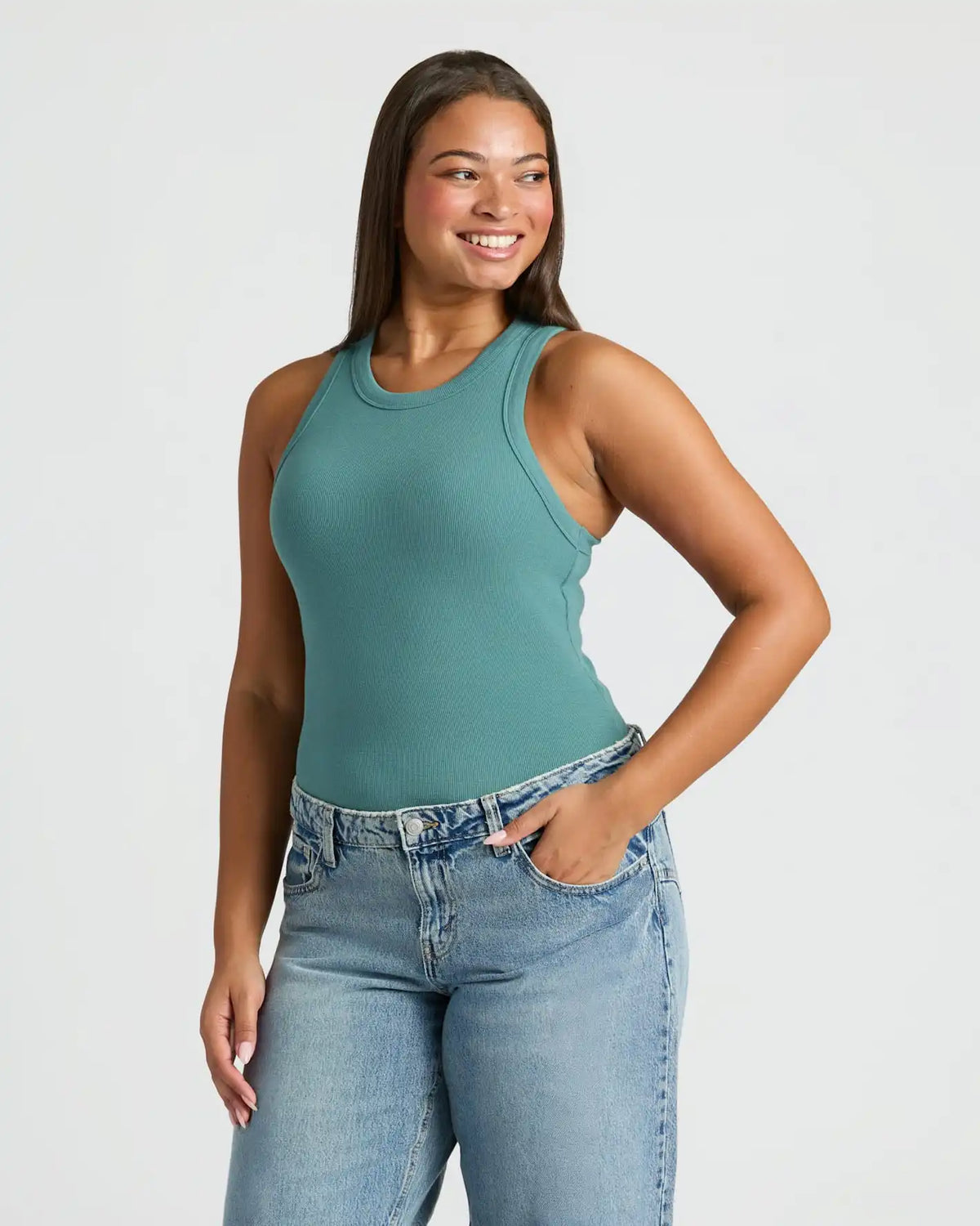 Womens Stormcloud Ribbed High Neck Tank