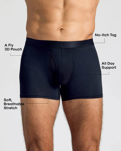 Black Boxer Trunks W/ Fly 3-Pack